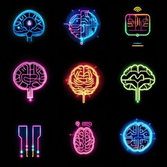 Poster - Neon Brain Illustrations in Vibrant Colors