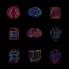 Poster - Colorful Neon Brain and Circuitry Illustrations