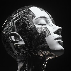 Poster - Futuristic Portrait of a Woman with Circuit Patterns