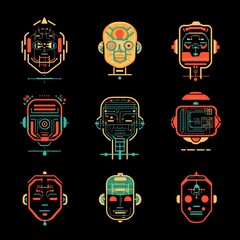 Poster - Futuristic Abstract Robot Faces Collection