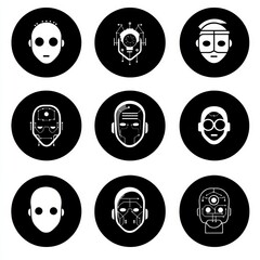 Poster - Unique Set of Futuristic Robot Face Icons