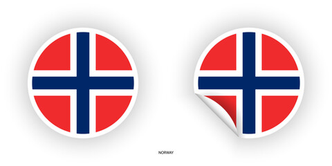 Norway sticker flag in circle shape and circle peeled shape on white background. Norway  flag icon in circular form	
