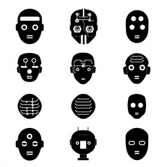 Poster - Abstract Faces with Robotic and Futuristic Elements