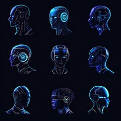 Poster - Futuristic Robotic Heads in Neon Style Design