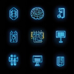 Poster - Neon Icons of Technology and Innovation Elements