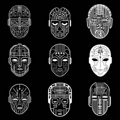 Poster - Futuristic Masks with Abstract Digital Designs