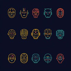 Poster - Colorful Robot Faces in Minimal Design Style