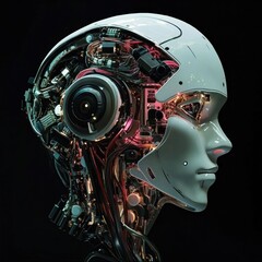 Poster - Futuristic Robot Head with High-Tech Components