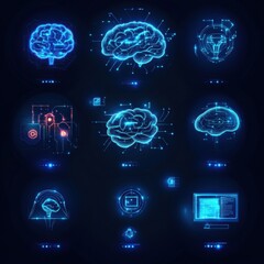 Poster - Blue Neon Brain Technology and Data Visualization