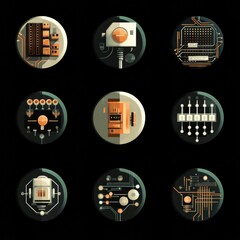 Poster - Abstract Digital Technology Icons on Black Background