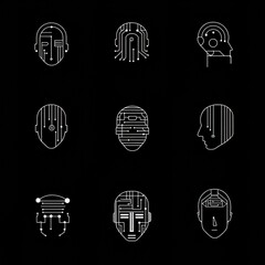 Poster - Abstract Robot Face Line Art on Black Background