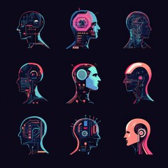 Poster - Futuristic Heads with Data Visualizations and Technology