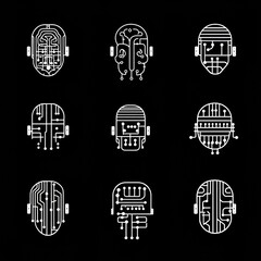 Poster - Circuit Board Faces in Minimalist Design