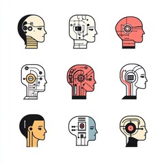 Poster - Diverse Robot Heads in Stylish Illustration Style