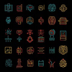 Poster - Colorful Digital Technology and Brain Icons Collection