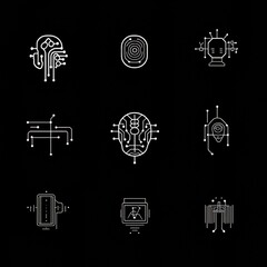 Poster - Abstract Circuit Icons on Black Background