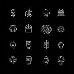 Poster - Abstract Technology and Brain Icon Set on Black Background