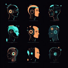 Poster - Futuristic Head Illustrations with Technology Elements