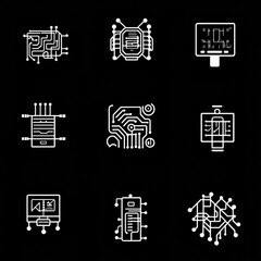 Poster - Circuit Board Illustrations on Black Background
