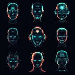 Poster - Futuristic Digital Heads with Neon Light Design