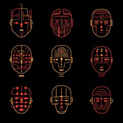 Poster - Futuristic Robot Head Designs Illustration