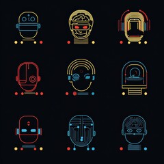 Poster - Colorful Abstract Robot Faces on Dark Background