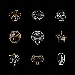 Poster - Modern Technology Icons in Black and Gold Design