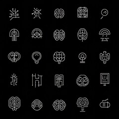 Poster - Minimalistic Brain Icons on Dark Background