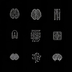 Poster - Brain Icons in Minimalist Design for Technology Themes