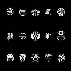 Poster - Abstract Line Icons on Black Background for Technology