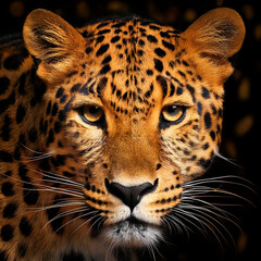 Wall Mural - view of leopard, black and gold spots background digtal art
