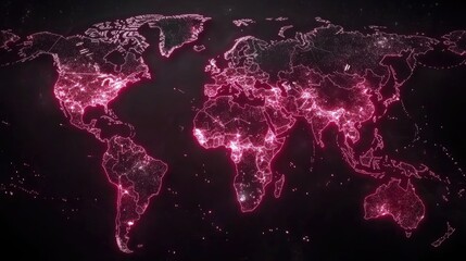 Poster - Stunning World Map with Neon Pink Lights