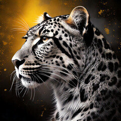 Wall Mural - view of leopard, black and gold spots background digtal art