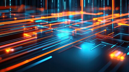 Poster - Abstract Digital Technology with Blue and Orange Lines