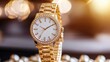 A luxurious gold watch with a sparkling design, showcasing elegance and sophistication, ideal for special occasions or everyday wear.