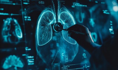 Medical technology diagnostics concept.Medicine doctor and stethoscope working with Human lungs