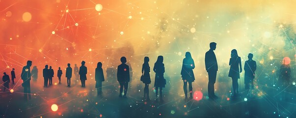 Aufkleber - Stylish business network illustration showcasing the silhouettes of professionals interacting