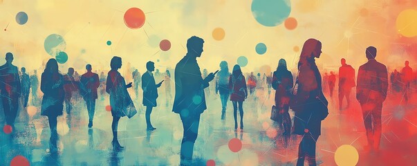 Aufkleber - Stylish business network illustration showcasing the silhouettes of professionals interacting