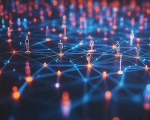 Fototapete - A modern illustration of interconnected people forming a network with lines