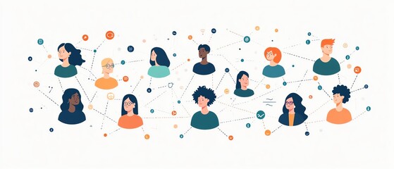 Aufkleber - Abstract graphic depicting interconnected individuals in a digital network
