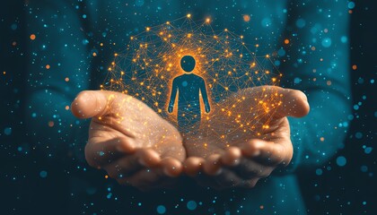 Poster - Stylized image of hands holding a digital interface
