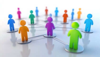 Poster - Stylized image of interconnected people in an online setting, symbolizing business and human resources connections, featuring a simple and effective layout with bright colors