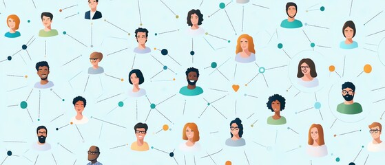 Fototapete - Vibrant depiction of interconnected individuals and nodes representing technology networks
