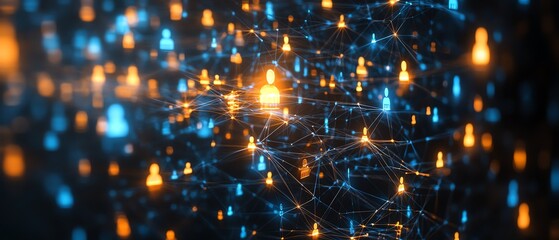 Poster - Visual representation of a straightforward network of individuals connected online, emphasizing the link between human resources and business, with a clean and contemporary design