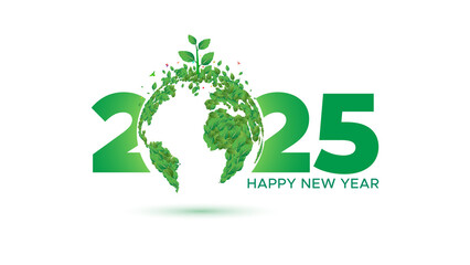 New Year 2025 number with green eco sustainable world globe growth and development concept.