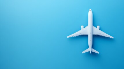 Poster - Minimalist photo of a white airplane model on a blue background, suggesting concepts like travel, tourism, and air transport