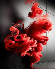 Wall Mural - A red smoke trail is blowing out of a person's mouth