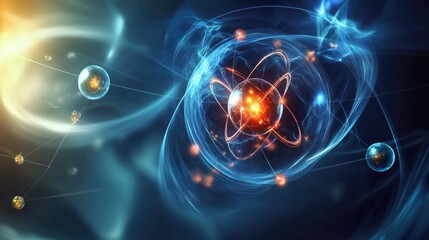 Poster - abstract design of atomic structure and energy waves