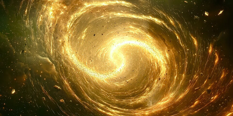 Wall Mural - A spiral galaxy with a bright yellow center and a dark blue background