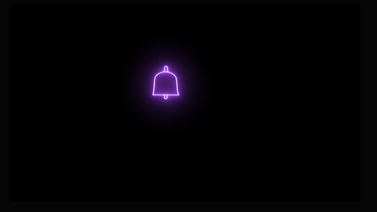 Glowing neon purple  color notification bell animation icon, alert notice signal message ringing animated  black background. using computer,using phone.